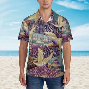 Mäns casual skjortor abstrakt berg semester skjorta japansk konsttryck hawaiian man eleganta blusar kort ärm harjujuku toppar