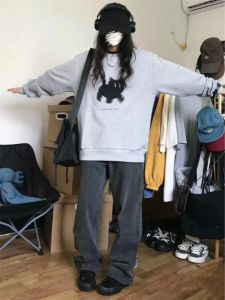 Autumn Y2K Eesthetic Preppy Cat Print O Neck Hoodies Women Loose Trendry All Match Casual Pullovers Korean Grunge Sweatshirts