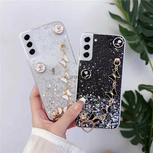 Obudowy telefonu komórkowego Butterfly Bransoletka dla Samsung S24 S23 S22 Ultra S21 Plus S20FE S10 Note 20 błyszcząca bling Glitter Star Clear Cover YQ240330