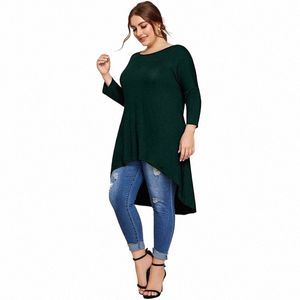 plus Size Asymmetrical Lg Tunics Women Quarters Sleeve Big Size Hi Low Elegant Fi Top Summer Spring Casual Blouse T-shirt h5eA#