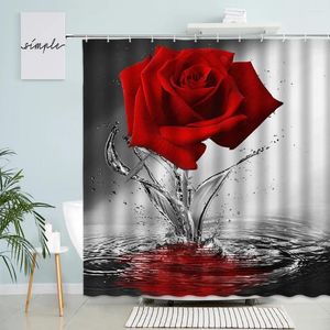 Shower Curtains Red Rose Flower Natural Floral Water Black Modern Minimalist Decor Polyester Fabric Bathroom Curtain With Hooks