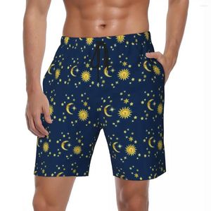 Shorts masculinos masculinos placa de ouro estrela impressão y2k retro praia troncos sol lua secagem rápida esportes tamanho grande calças curtas