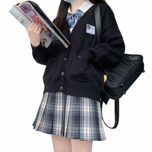 Japanska enhetliga flickor Svartrosa Seifuku High School LG Sleeve Sweater Sticked JK Uniforms Cardigan Student Anime Cosplay N2UP#
