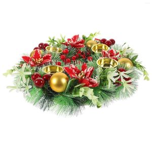 Dekorativa blommor Julljusstake Garland (White Pine Green Leaves) Kransarna Xmas Stand Door Ornaments Plasthållare hängande