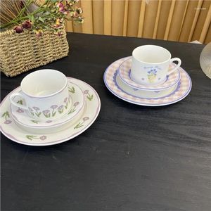 Tazze Piattini Set tazza e piattino in ceramica in stile coreano Set da due pezzi per colazione, latte, tè pomeridiano, caffè