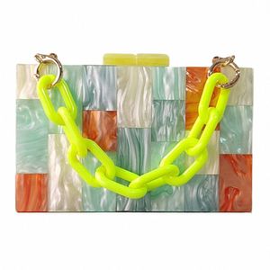 pearl Orange Blue Plaid Wallet Preppy Style Famous Luxury Woman Handbags Acrylic Box Clutches Evening Party Mini Summer Purse q0X7#