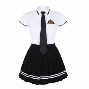 2023 Japońska szkolna dziewczyna mundur garnitur biały krótkie koszulka z krótkim rękawem top plisowana spódnica cosplay koreańskie kostiumy studenckie O8L0#
