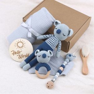 Bebek dişler oyuncaklar el yapımı cloghet hayvan teber oyuncak ahşap doğumlu koala doldurulmuş bebek muslin battaniye doğum hediyelik eşya hediye kutusu 240226 dr dhmrx