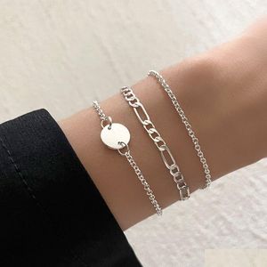 Charm Bracelets 3Pcs 925 Sier Figaro Chains Disc European American Fashion Twist Chain Bracelet Jewelry Set For Women And Men Factory Dhwrl