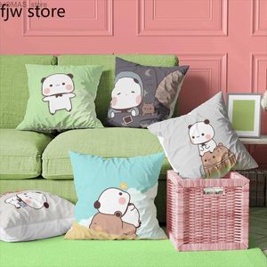 Kudde söt röd panda fall mode anime boob soffa stol säng kudde täcke heminredning liten färsk stil 45x45 cm y240401