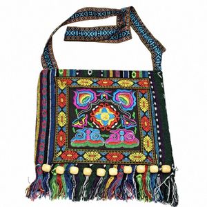 shouder väska kvinnor unika vintage etnisk axelväska broderi boho hippie tassel tote menger blommig broderad blixtlåsväska j0xq#