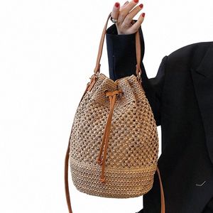 woven Straw Bag Ladies Bucket Crossbody Bag Summer Beach Bag Retro Travel Shoulder Bags Small Travel Purse and Handbag For Women w1mu#