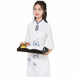 chinoiserie Uniform Woman Esthetic Beauty Sal Spa Hotel Attendant Massage Manicure Beautician Cafe Two-piece Workwear w2YH#