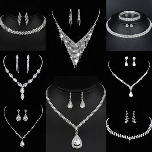 Wertvolles Labordiamant-Schmuckset Sterlingsilber-Hochzeits-Halsketten-Ohrringe für Frauen-Braut-Verlobungs-Schmuck-Geschenk q1M6 #