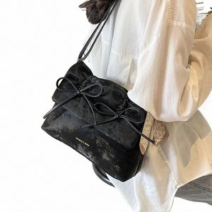 leftside Bow Tie Crossbody Bags for Women 2024 Spring Korean Fi Shoulder Bag Ribbs Handbags and Purses Design Small C9RM#
