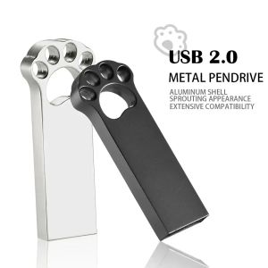Lovely Bear Paw USB 2.0 Flash Drives 64GB Silver Memory Stick Creative Gift Metal Waterproof Pen Drive Black Pendrive