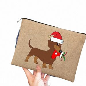 Weihnachten Niedlicher Dackel Hund Make-up Aufbewahrungstasche Niedlicher Dackel Hund Kosmetiktasche Reiseveranstalter Kulturbeutel für Femminile Y8Cs #