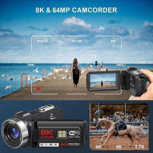 Videocamera 8K 64MP con videocamera per vlogging IR per visione notturna Videocamera digitale touch screen WiFi con zoom 18X per YouTube con scheda SD 32G 24GR emoteC ontrolM icrop