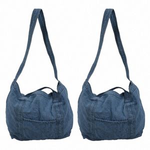 Dome 2x denim slouch väska casual jean tyg handväska leisure koreansk stil japansk fi menger topphandtag väska, himmelblå l670#