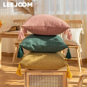 Pillow Tassel Solid Color Cover Square Linen Pillowcase For Living Room Sofa Bedroom Home Decoration 45x45 1PC