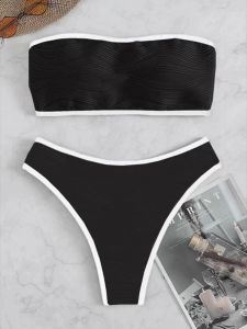Kontrastbindande bandeau bikinis 2023 Kvinnor Sexig thong baddräkt Push Up badkläder kvinnlig baddräkt Simning Sommarstrandkläder