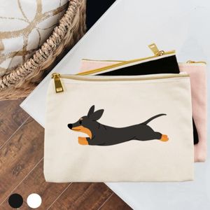 Storage Bags Dachshund Print Women Canvas Cosmetic Cases Fashion Makeup Zipper Pouch Female Handbag Lipstick Organizers Gifts Pencil Case