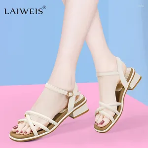 Scarpe eleganti Tacchi alti Sandalo da donna Novità Sandali con zeppa ortopedici Sandali da donna per il 2024 Tacco medio Beige Elegante grosso romano