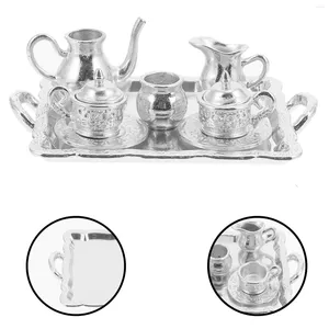 Set di articoli da tè Mini teiera Tazza Piatto Miniature Bollitore per tè in metallo Mobili per casa delle bambole Articoli da pranzo Giocattolo Giocattoli per bambini Regali