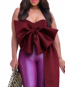 LW Plus Size أعلى قبالة الكتف TIE TIE ديكور بلوزة مثير القوس ملفوف الصدر توبس توبس الحزب نادي المساء كاميس دبابة M3ZV#