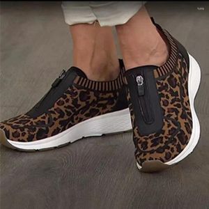 Scarpe da fitness Donna Sport Moda Estate Mesh Leopard Tinta unita Casual Ladies Vulcanizzata Traspirante Appartamenti Cerniera Sneakers femminili