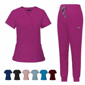 multicolor Scrubs Uniform Short Sleeve Tops+Pants Nursing Uniform Women Pet Shop Doctor Scrub Medical Surgery Workwear Scrub Set v8Vo#