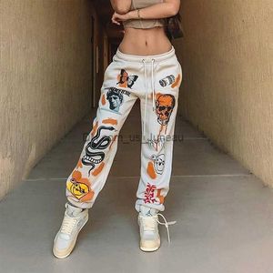 Calças femininas Capris Mulheres Sweatpants Corredores Y2K Harajuku Cartoon Crânio Impresso Strtwear Sweatpants Calças Casuais Cintura Alta Sweatpants 2022 Inverno T240330