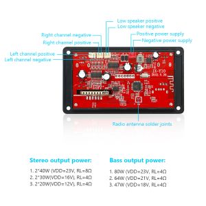 2x40W 80WアンプBluetooth 5.0 MP3プレーヤーWAVデコーダーボード12VカーFMラジオモジュールサポートTF USB AUXハンズフリーコールレコード