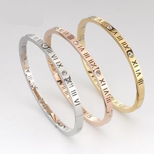 Armband som säljer ihåliga romerska siffror nisch med hög mening herr- och kvinnors armband inlagda med vit sten bestie armband titan rosguld färg armband