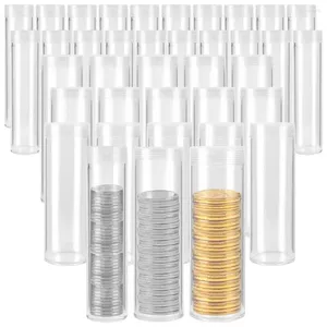 Storage Bottles Protective Coin Tube Round Transparent Plastic Organizer With Lid For Banks Supermarkets