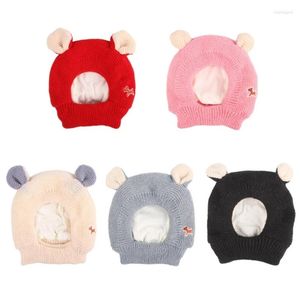 Abbigliamento per cani Cappello per animali fatto a mano all'uncinetto Copricollo regolabile Cucciolo Costume da cartone animato Copricapo invernale caldo in maglia Po