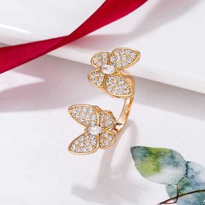 Designer van Butterfly Ring Sterling Silver Plated 18K Rose Gold White Concha de abertura de diamante ajustável Fritillaria EOPC