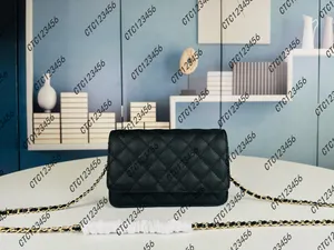 レトロミラー品質のデザイナーウォレットチェーンバッグフラップキルティング黒財布女性本革のキャビアハンドバッグショルダーバッグ