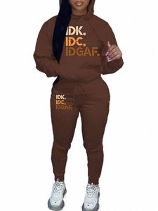 LW Plus Size Letter Print Kangaroo Pocket Tracksuit Set Autumn Winter Hooded Collar LG Sleeve Pant Set Outfits For Women D6nz#