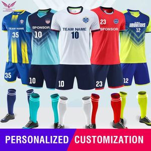 Custom Soccer Jersey Set Men Football Uniform Personlighet Anpassning Kids Set Futbol Print Vuxen Big Size Trac 240318