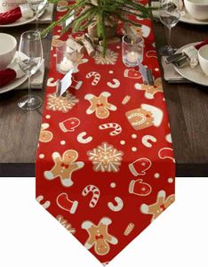 Table Runner Christmas Red Gingerbread Man Linen Runners Dresser Scarves Decor Reusable Dining Decoration yq240330