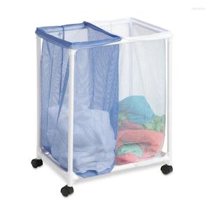 Hangers Honey-Can-Do Plastic And Polyester Mesh Rolling Double Laundry Sorter White/Blue