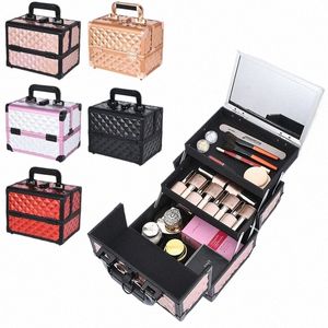 2023 Profial Makeup Box Aluminum Alloy Make Up Organizer Women Cosmetic Case with Mirror Travel Large Capacity Suitcase Bag 09Ym#