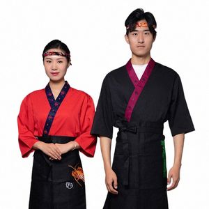 Ristorante Uniforme da chef femminile Kimo giapponese Hotel Utensili Costume da sushi Giacca da cucina da uomo Teppanyaki Cameriere Abbigliamento da lavoro b6Bv #