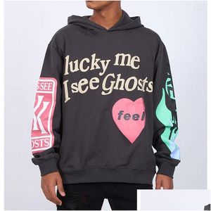 Mens Hoodies Moletons Harajuku Iti Lucky Me I Ver Fantasmas Carta Inverno Homens e Mulheres Hoodie Hip Hop Oversized Uni Roupas Drop Del Dhsoc