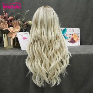 Imstyle Ombre Blonde Wig Synthetic Lace Front Wig Highlight Middle Part Long Body Wave Lace Wigs for Women Natur