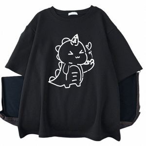 Liebe Carto Little Dinosaur Muster Frauen T-shirt Straße Casual Plus Größe Tops Cott Fi T Sommer Hip Hop Kurzarm y1gg #