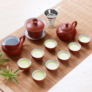 TeAware Setleri Otantik Yixing Mor Kum Çay Seti 13 Parça El Yapımı Zisha Teapot Infuser