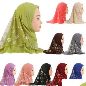 Beanie / Skull Caps 2-6 Anos Muçulmanos Crianças Meninas Malha Flor Hijab One Piece Amira Head Scarf Hat Turban Shawls Wrap Pl On Read Dhgarden Dhx0V