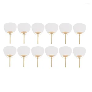 Decorative Figurines Wedding White Paddle Fan 12Pcs Bamboo Handle Blank Calligraphy Painting Group Summer